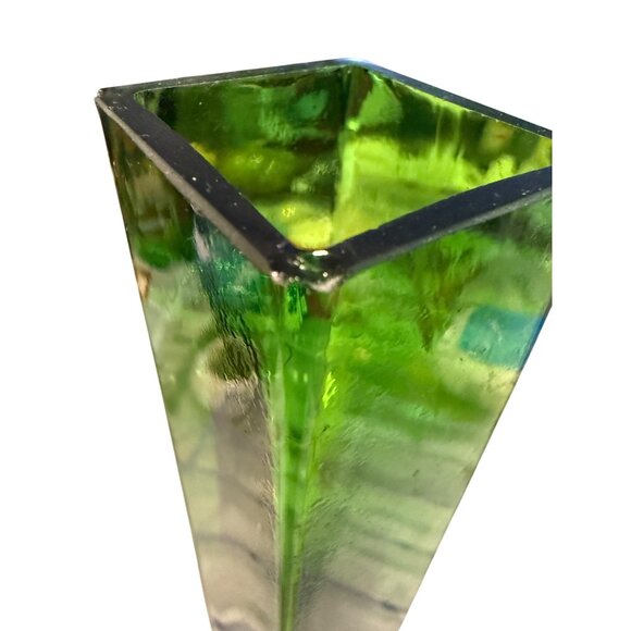 Tall Green Glass Vase With Clear Base For Home Or Office Decor Modern Geometric - Picture 2 of 13